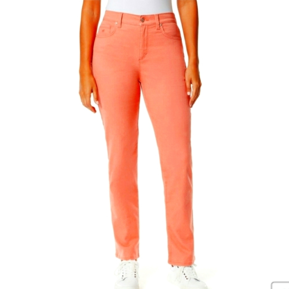 Tahari Mid Rise Skinny Womens Light Orange Jeans Summer Designer Spring Bright